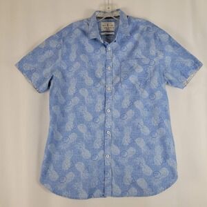 Denim & Flower Mens Pineapple Print Short Sleeve Button Down Shirt Blue L